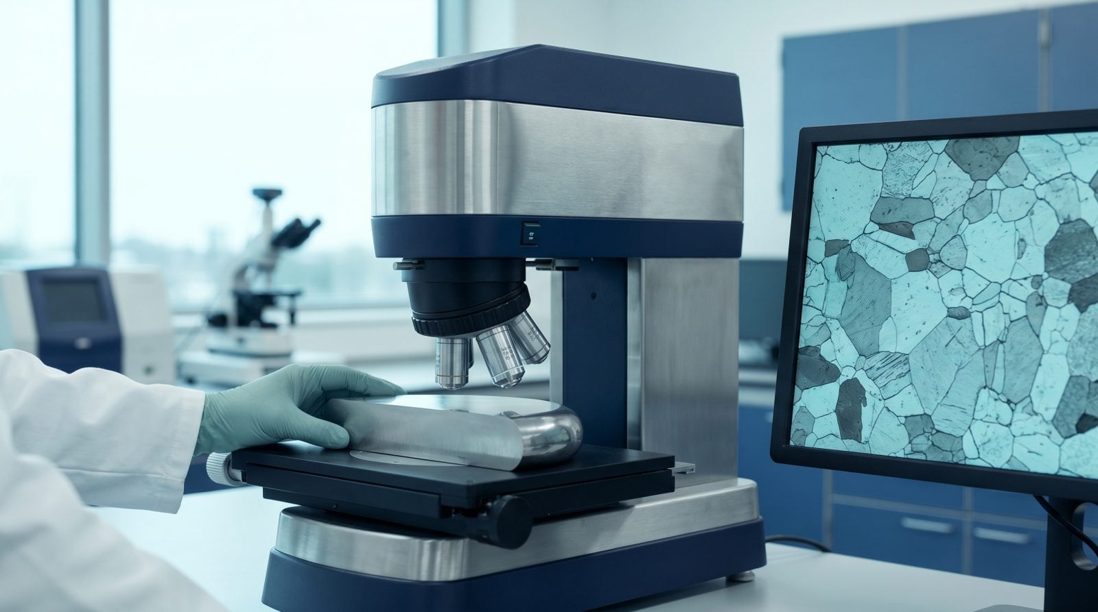Examen métallographique d'un échantillon de canalisation au laboratoire